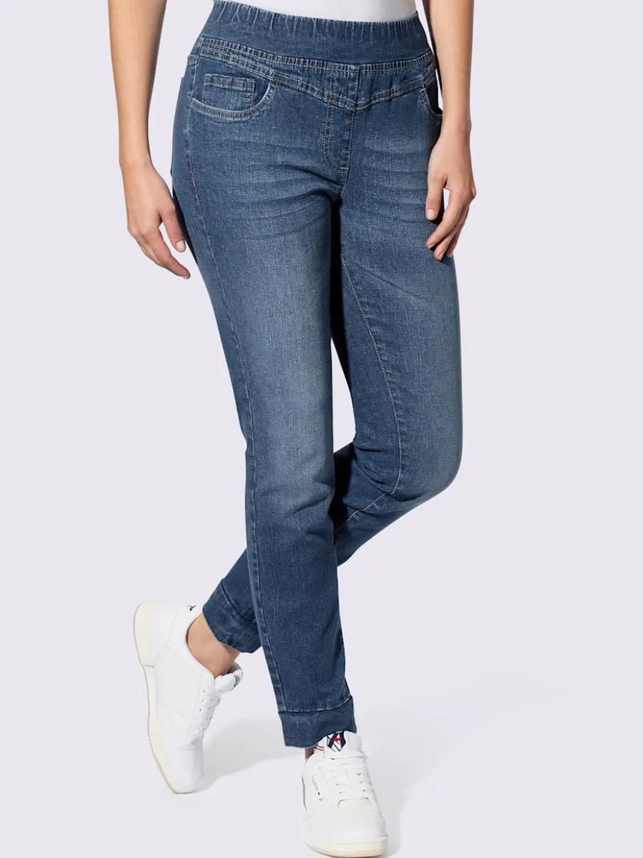 Jean 5 poches extensible ceinture élastique avec bords-côtes