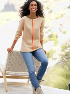 Jean 5 poches extensible ceinture élastique avec bords-côtes