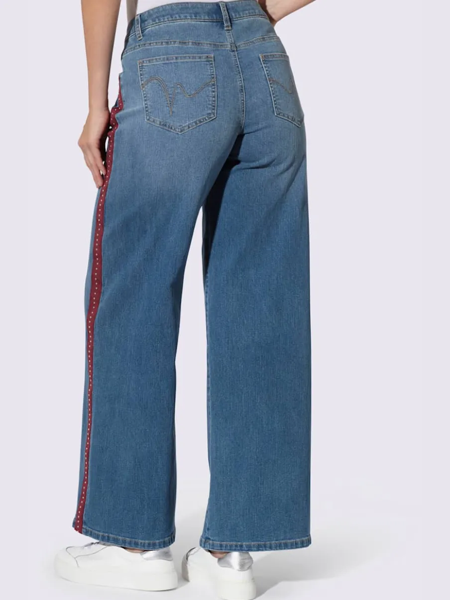 Jean 5 poches ruban gros grain avec rivets