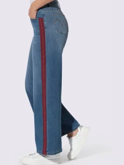 Jean 5 poches ruban gros grain avec rivets