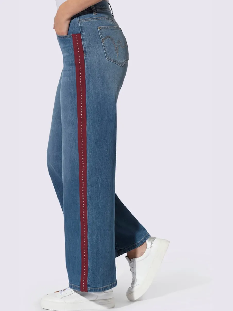Jean 5 poches ruban gros grain avec rivets