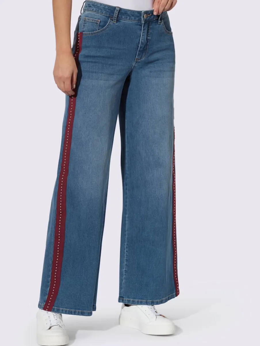 Jean 5 poches ruban gros grain avec rivets