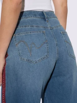 Jean 5 poches ruban gros grain avec rivets
