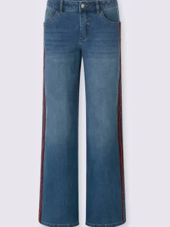 Jean 5 poches ruban gros grain avec rivets