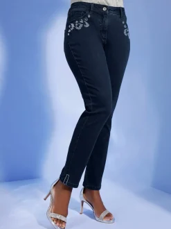 Jean 5 poches ultra-extensible avec détail léopard et confort