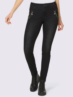 Jean push-up avec poches glissières et ruban gros grain