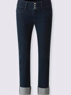 Jean push-up avec revers à perles et pierres décoratives