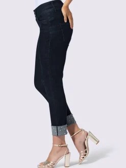 Jean push-up avec revers à perles et pierres décoratives
