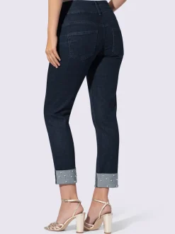 Jean push-up avec revers à perles et pierres décoratives