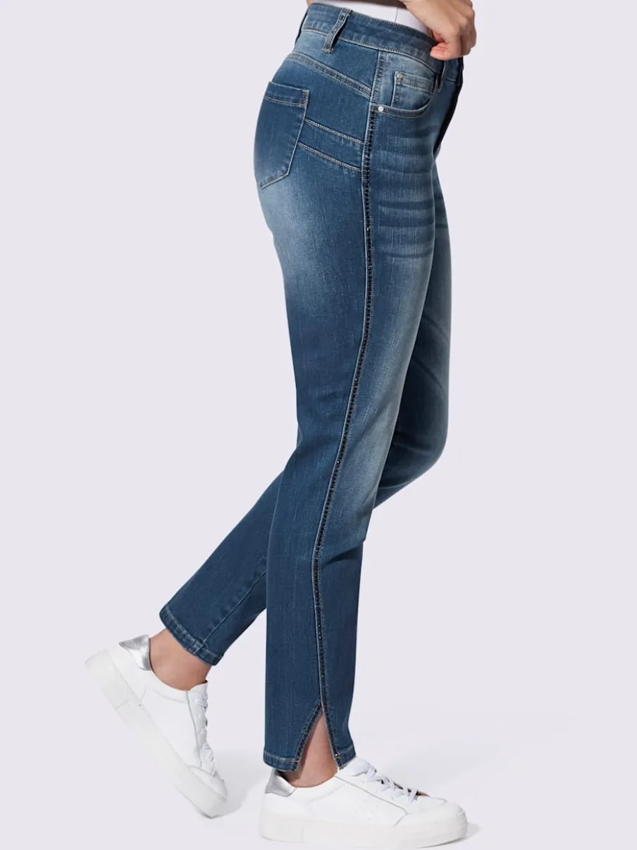 Jean push-up 5 poches avec pierres décoratives et fentes