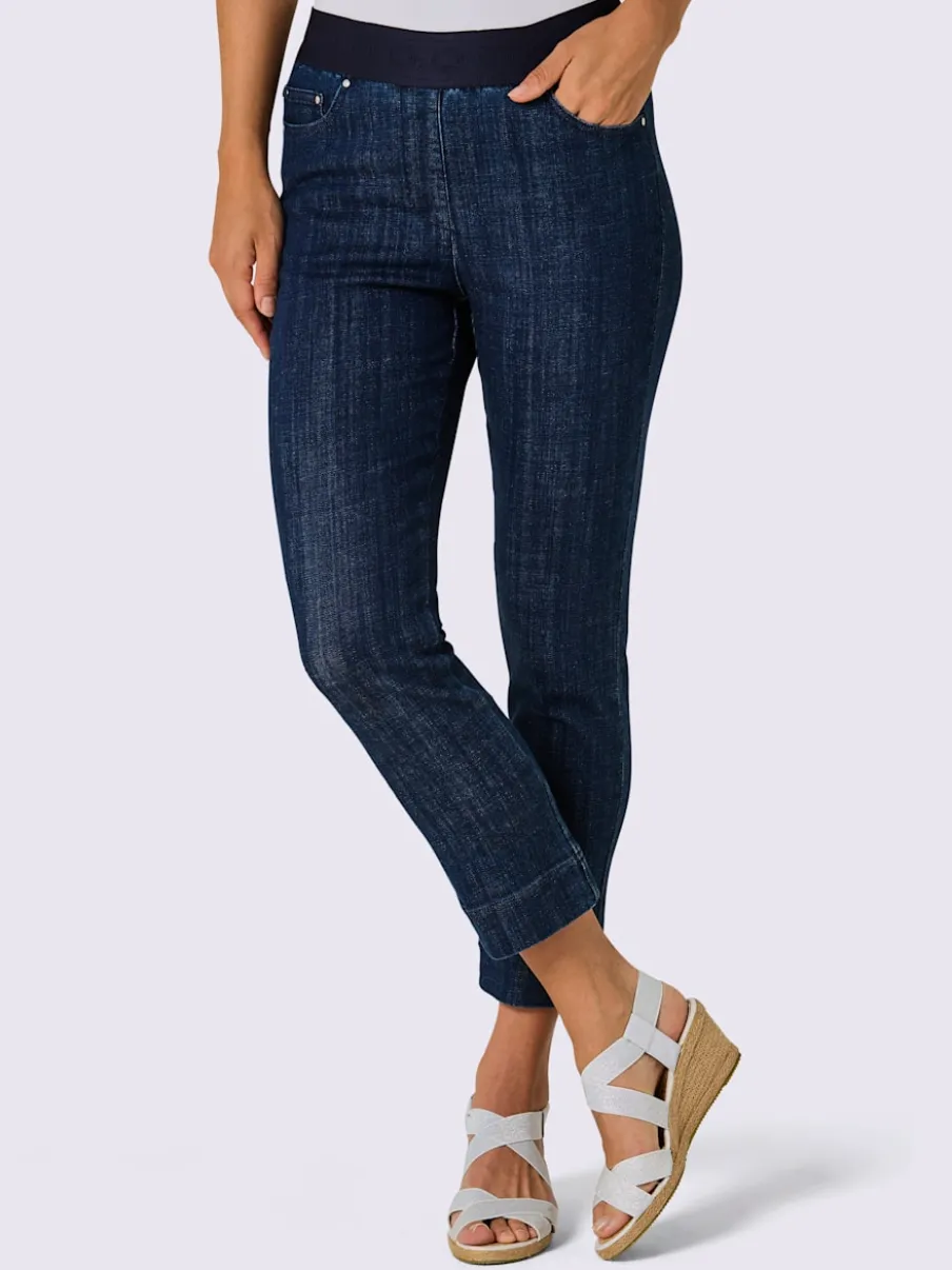 Jean raccourci en mélange coton et lyocell avec ceinture élastique