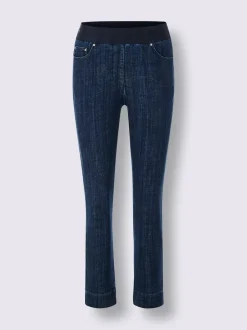 Jean raccourci en mélange coton et lyocell avec ceinture élastique