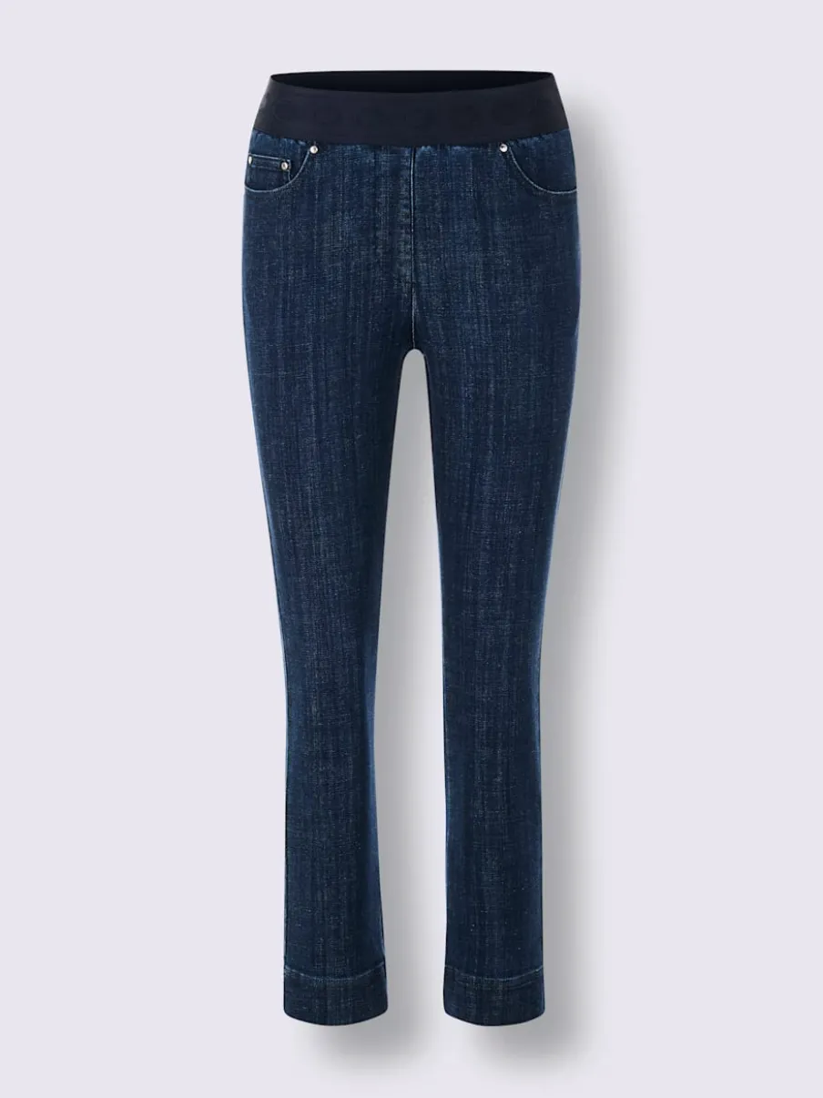 Jean raccourci en mélange coton et lyocell avec ceinture élastique