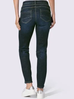 Jeans coton coupe cinq poches avec coutures décoratives