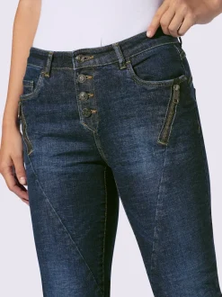 Jeans coton coupe cinq poches avec coutures décoratives