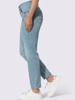 Jeans coton coupe cinq poches avec coutures décoratives