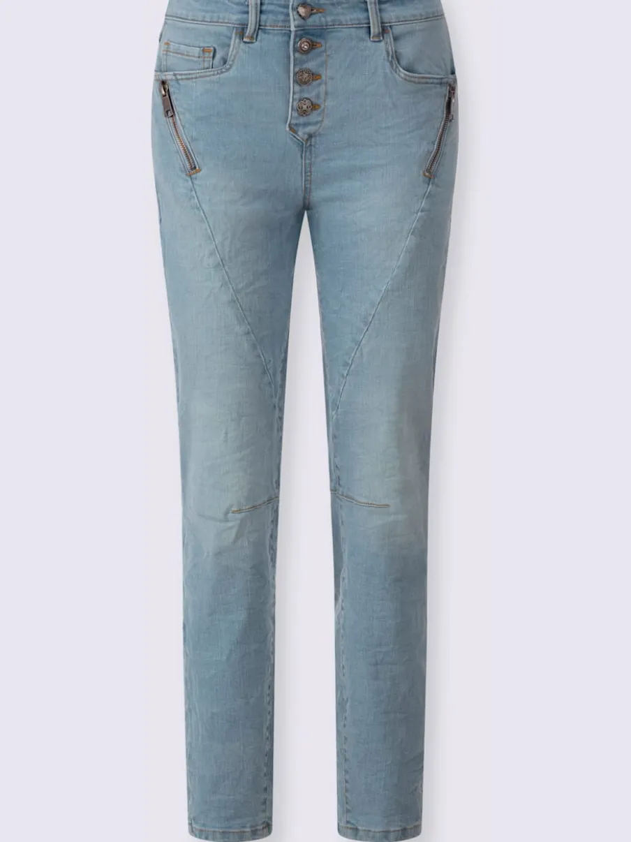 Jeans coton coupe cinq poches avec coutures décoratives