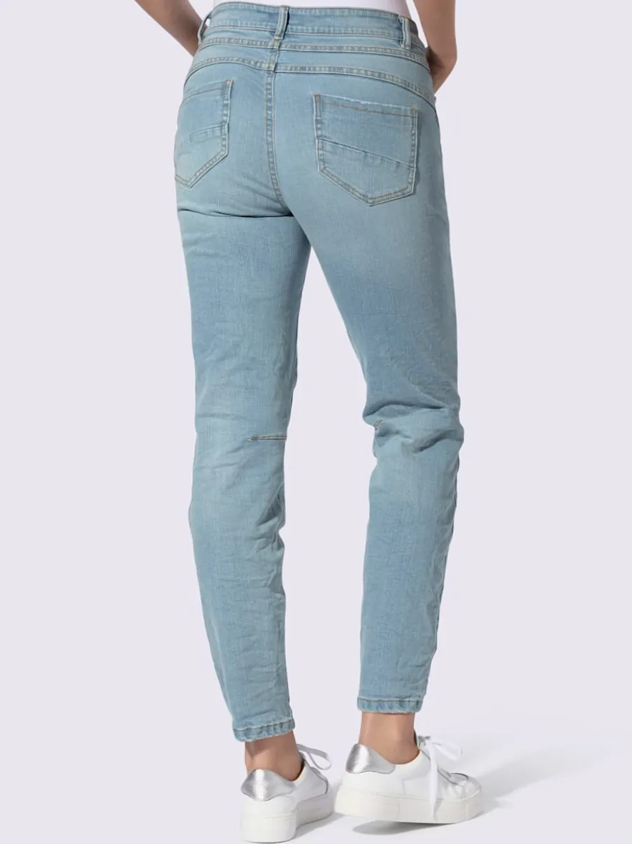 Jeans coton coupe cinq poches avec coutures décoratives