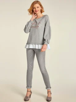Jean skinny avec broderie et effet ventre plat