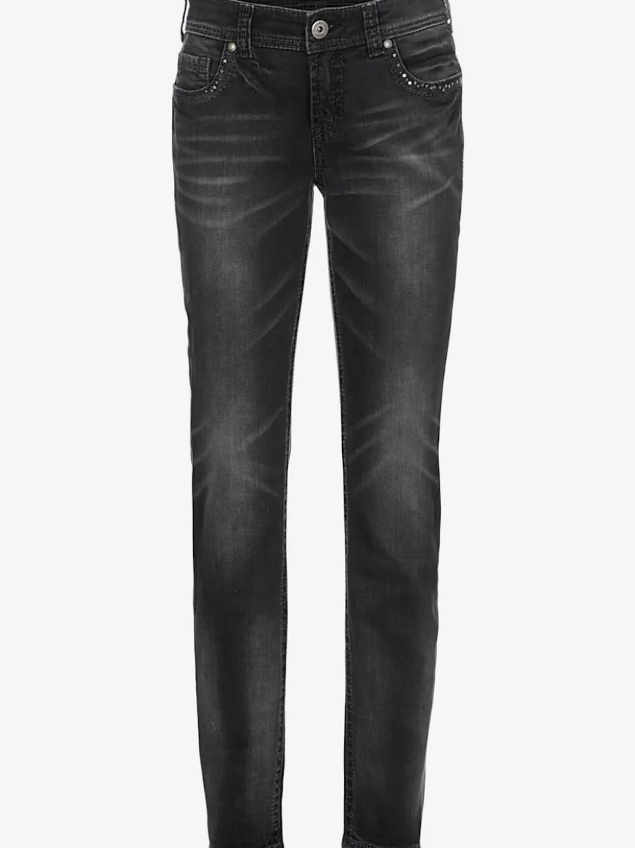 Jean skinny avec broderie et effet ventre plat