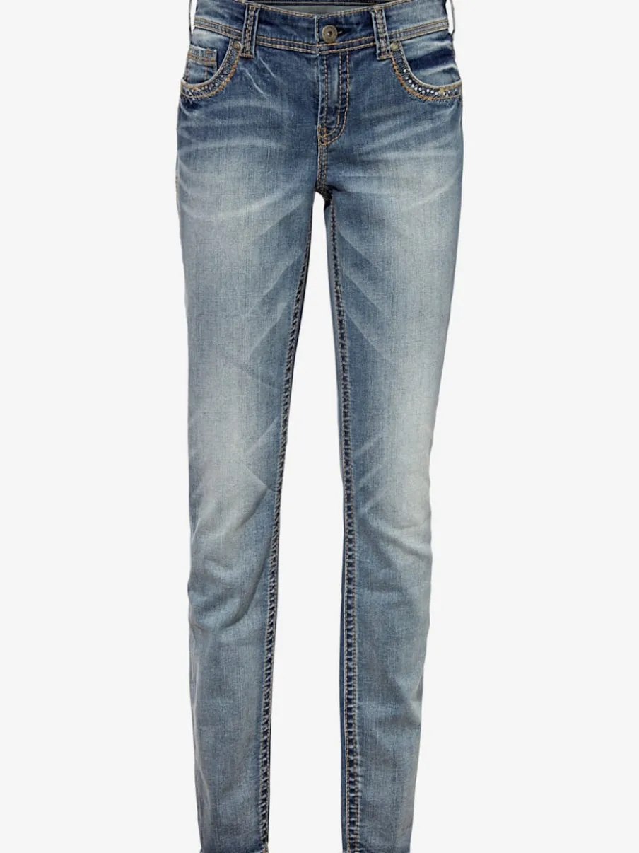 Jean skinny avec broderie et effet ventre plat