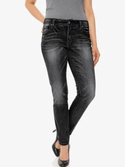 Jean skinny avec broderie et effet ventre plat
