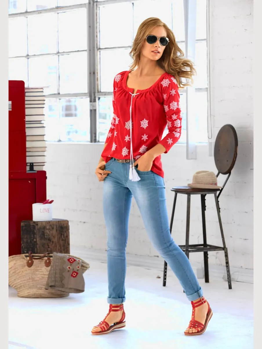 Jean skinny effet ventre plat avec matière élastique