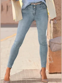 Jean skinny fit avec patte de boutonnage visible et coupe 5 poches