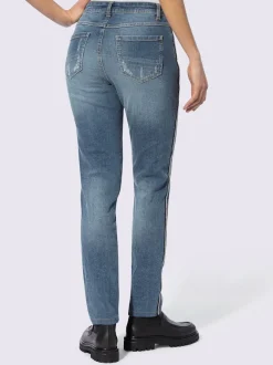 Jean slim fit avec rayures latérales et perles fantaisie