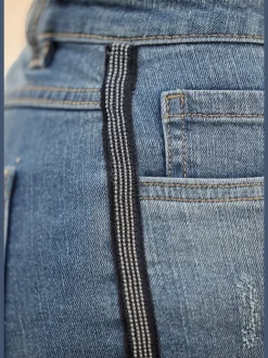 Jean slim fit avec rayures latérales et perles fantaisie