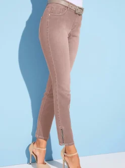 Jean stretch coupe féminine 5 poches avec glissière fantaisie