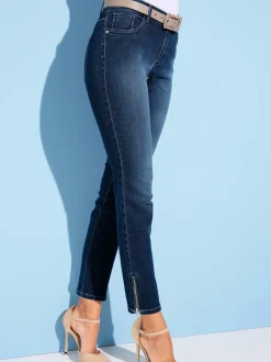 Jean stretch coupe féminine 5 poches avec glissière fantaisie