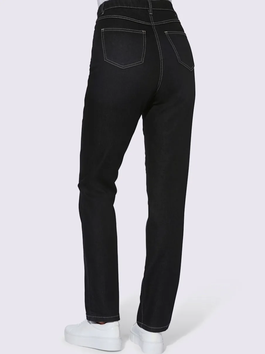 Jean taille haute avec ceinture élastique intégrée et poches