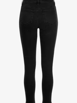 Jean taille haute cinq poches avec ceinture à boutons