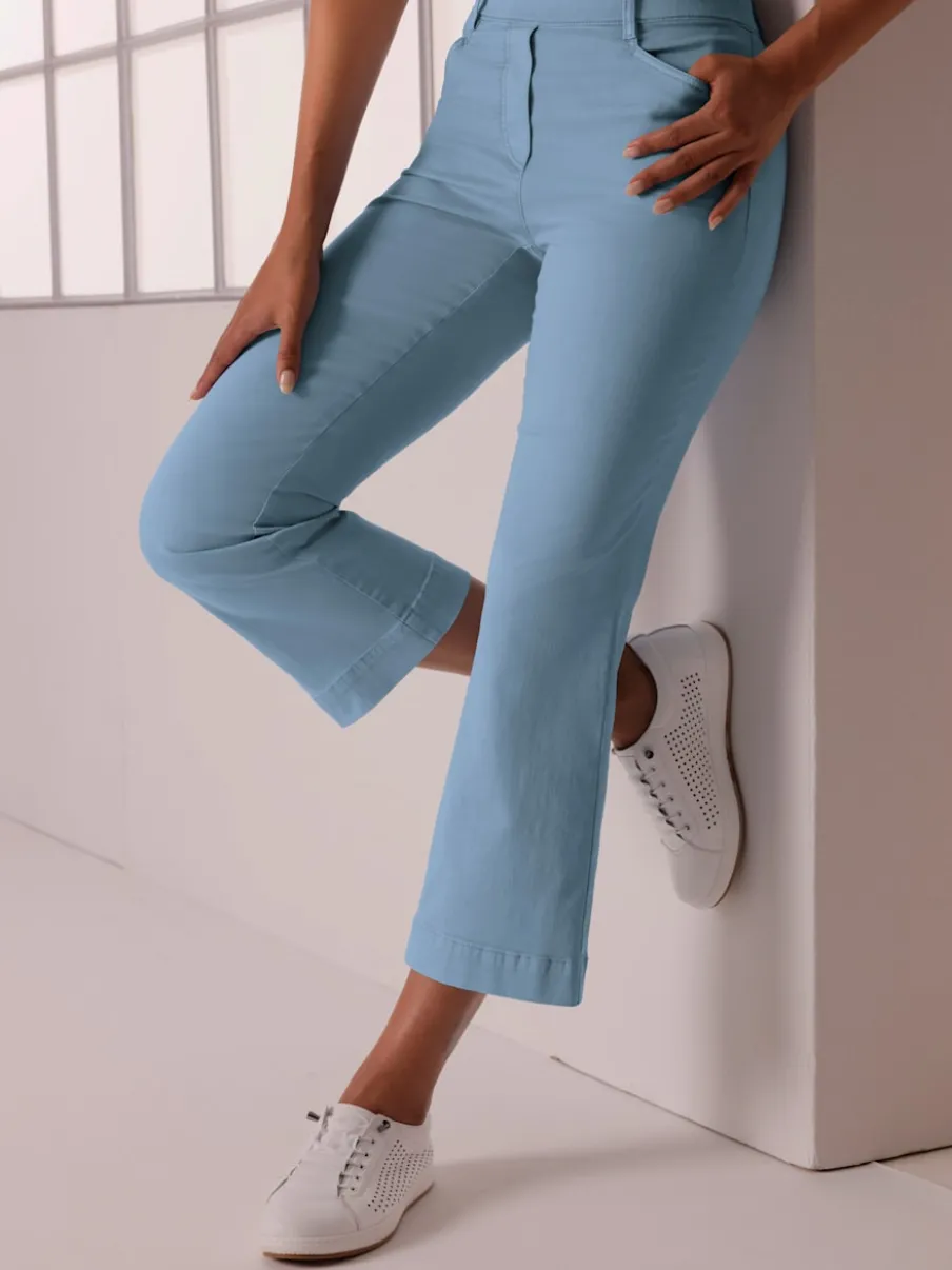 Jean 7/8 évasé avec ceinture invisible et poches confortables