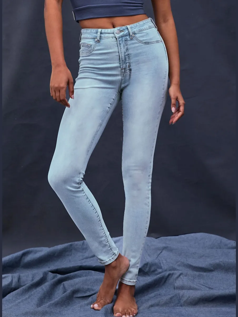 Jegging skinny taille haute en jean extensible avec 5 poches