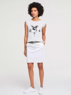 Jupe chino moderne droite en coton délavé stylisée