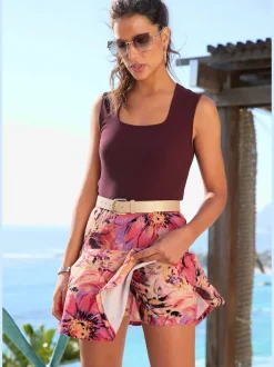 Jupe-culotte avec short intégré et imprimé floral unique