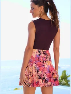 Jupe-culotte avec short intégré et imprimé floral unique