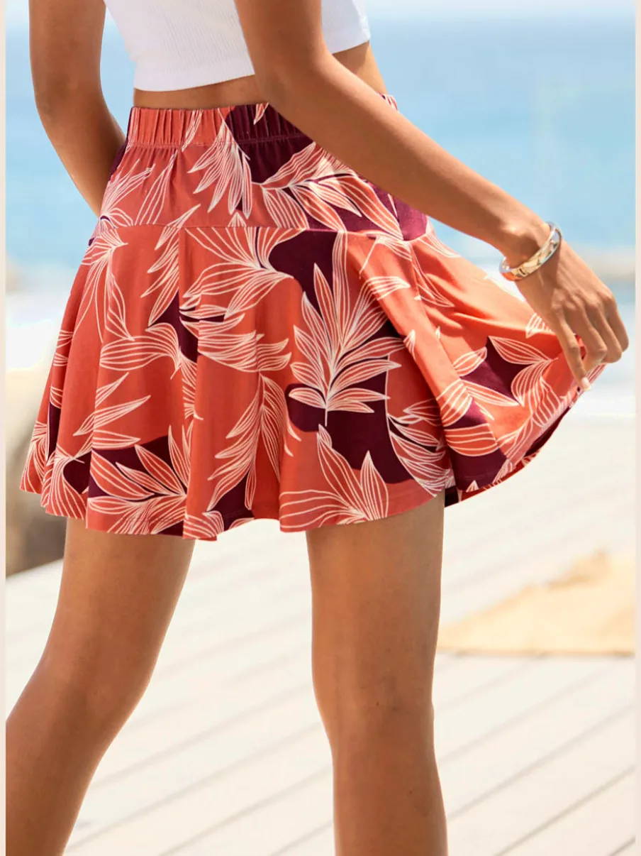 Jupe-culotte à ceinture élastique avec short intégré et coupe évasée