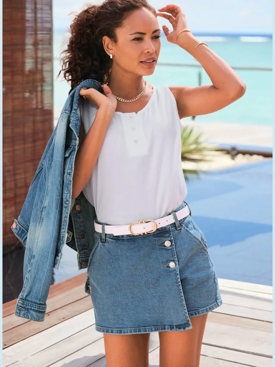 Jupe-culotte en denim avec glissière dissimulée et poches pratiques