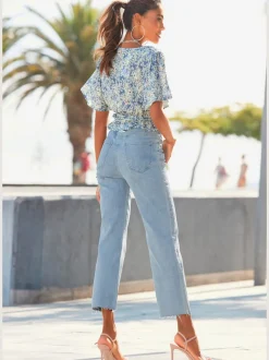 Jupe-culotte en jean à jambes évasées cinq poches