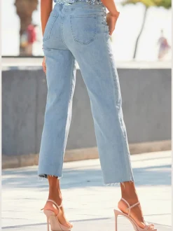 Jupe-culotte en jean à jambes évasées cinq poches