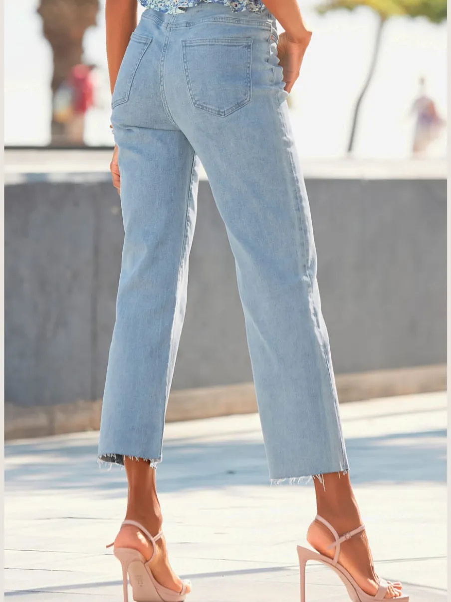 Jupe-culotte en jean à jambes évasées cinq poches