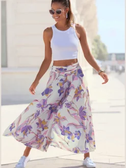 Jupe-culotte imprimée avec jambes extra-larges et matière fluide
