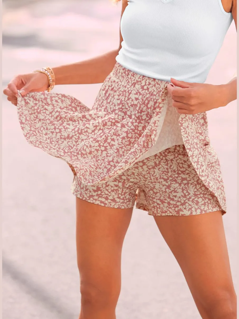 Jupe-culotte imprimée florale avec short intégré confortable