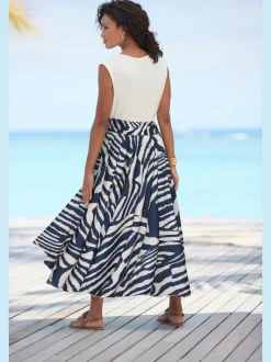 Jupe-culotte à jambes extra-larges avec imprimé zèbre et bord-côte froncé