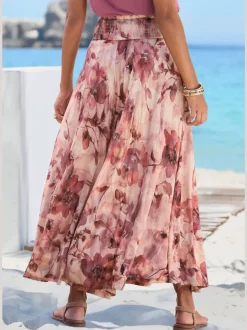 Jupe-culotte large ceinture smockée avec empiècement lisse devant