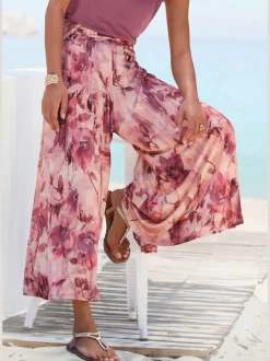 Jupe-culotte large ceinture smockée avec empiècement lisse devant