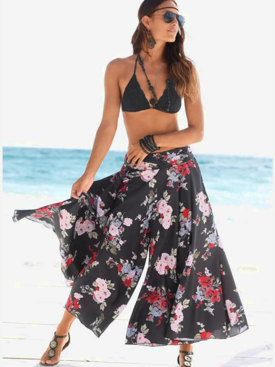 Jupe-culotte longue à imprimé fleuri avec jambes extra-larges